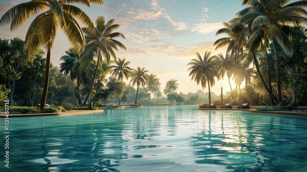 Obraz premium Tranquil Oasis. A serene landscape captured during daytime with water reflections and azure sky.