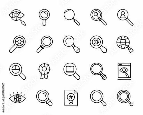 Magnifying Glass Icons Search, Research, Analysis, and Discovery Tools