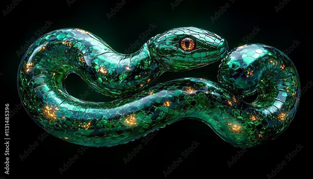 Fototapeta premium Vivid Green Snake with Striking Orange Eyes 
