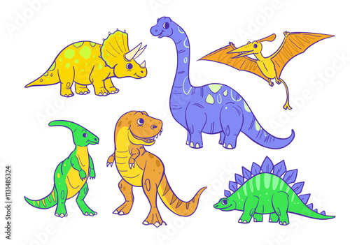 Cartoon dinosaurs set, vector illustrations