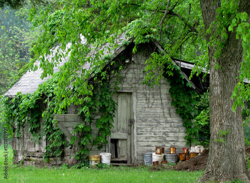 Old, abandoned outbuilding in rural town.  
