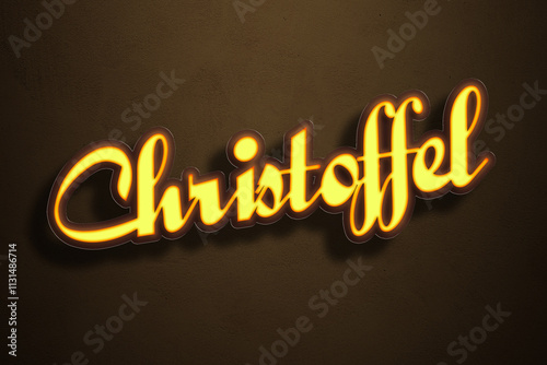 Yellow Neon Light Text Effect of Afrikaans name Christoffel on Golden background. photo