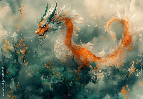 Vibrant Painting of a Majestic Dragon in Bold Colors
 photo