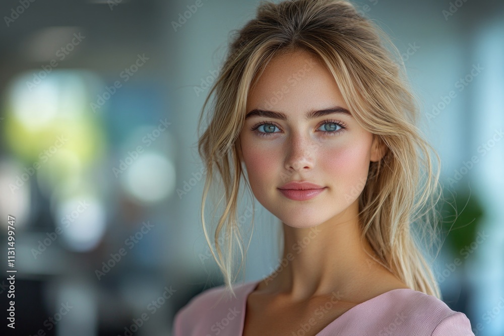 Obraz premium A beautiful blonde woman with blue eyes posing for a photo shoot