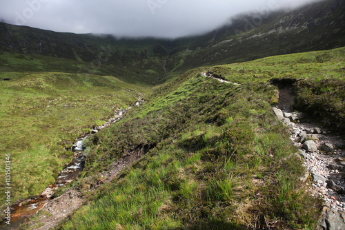 Ascent path Am Cumhann to Binnein Mor and Na Gruagaichean -  river Allt Leacann na Fair - Mamores - Highlands - Scotland - UK photo