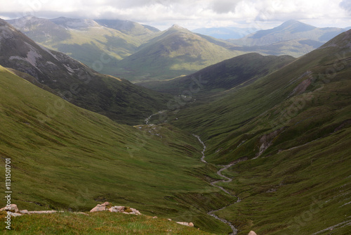 Ascent path to Binnein Mor and Na Gruagaichean -  View towards Glen Nevis and water of Nevis valley - Mamores - Highlands - Scotland - UK photo