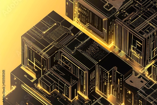 Abstract dark geometric background featuring glowing golden lines and sparkles, creating a modern, futuristic, and elegant design.