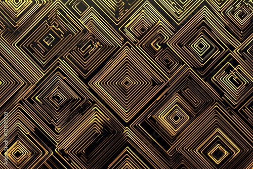 Abstract dark geometric background featuring glowing golden lines and sparkles, creating a modern, futuristic, and elegant design.