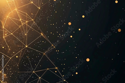 Abstract dark geometric background featuring glowing golden lines and sparkles, creating a modern, futuristic, and elegant design.