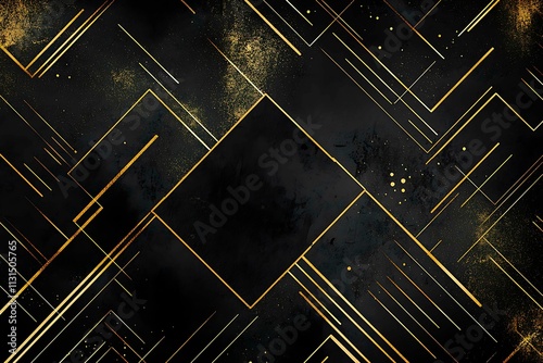 Abstract dark geometric background featuring glowing golden lines and sparkles, creating a modern, futuristic, and elegant design.
