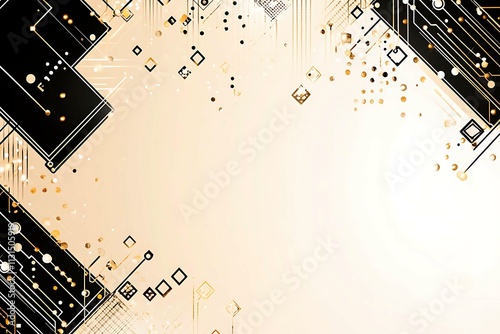 Abstract dark geometric background featuring glowing golden lines and sparkles, creating a modern, futuristic, and elegant design.
