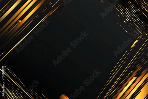 Abstract dark geometric background featuring glowing golden lines and sparkles, creating a modern, futuristic, and elegant design.