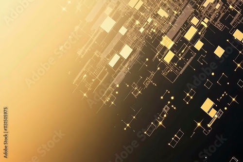 Abstract dark geometric background featuring glowing golden lines and sparkles, creating a modern, futuristic, and elegant design.