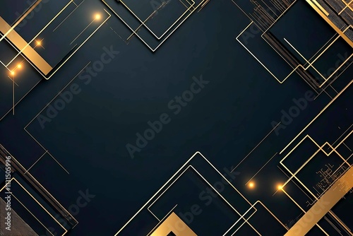 Abstract dark geometric background featuring glowing golden lines and sparkles, creating a modern, futuristic, and elegant design.