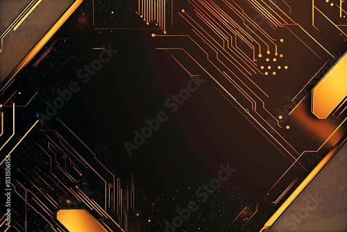 Abstract dark geometric background featuring glowing golden lines and sparkles, creating a modern, futuristic, and elegant design.