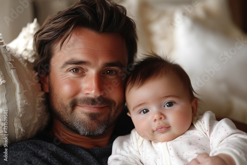 A father tenderly holds his newborn baby in his arms, a moment of warmth and love