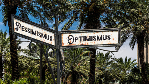 Signposts the direct way to optimism versus pessimism photo