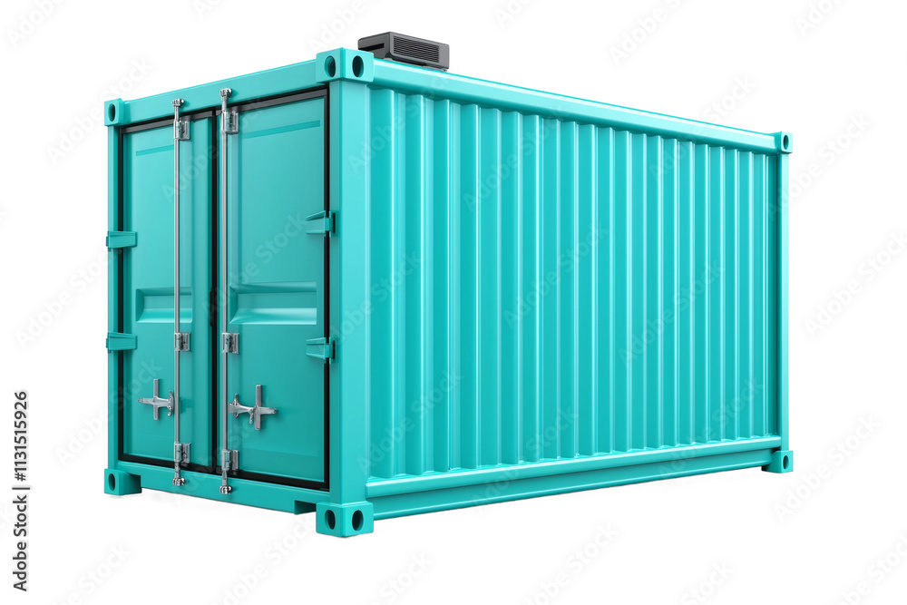 A large blue container with a door on the left side A large blue container with a door on the left side