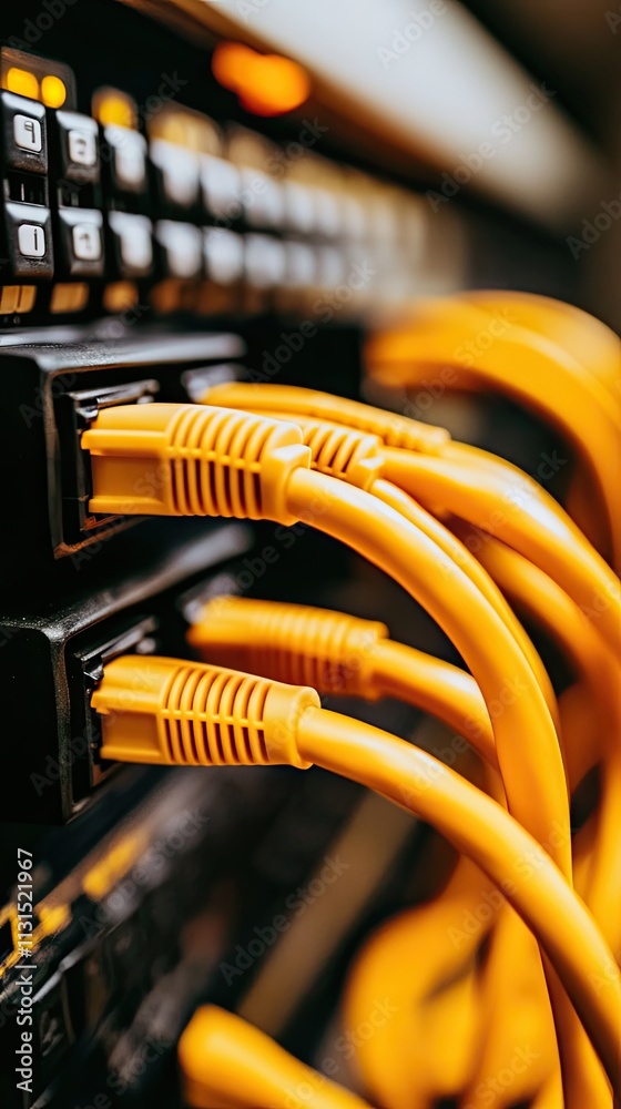 Fototapeta premium Crafting connectivity with vibrant cables and sleek router aesthetics in a modern tech setting