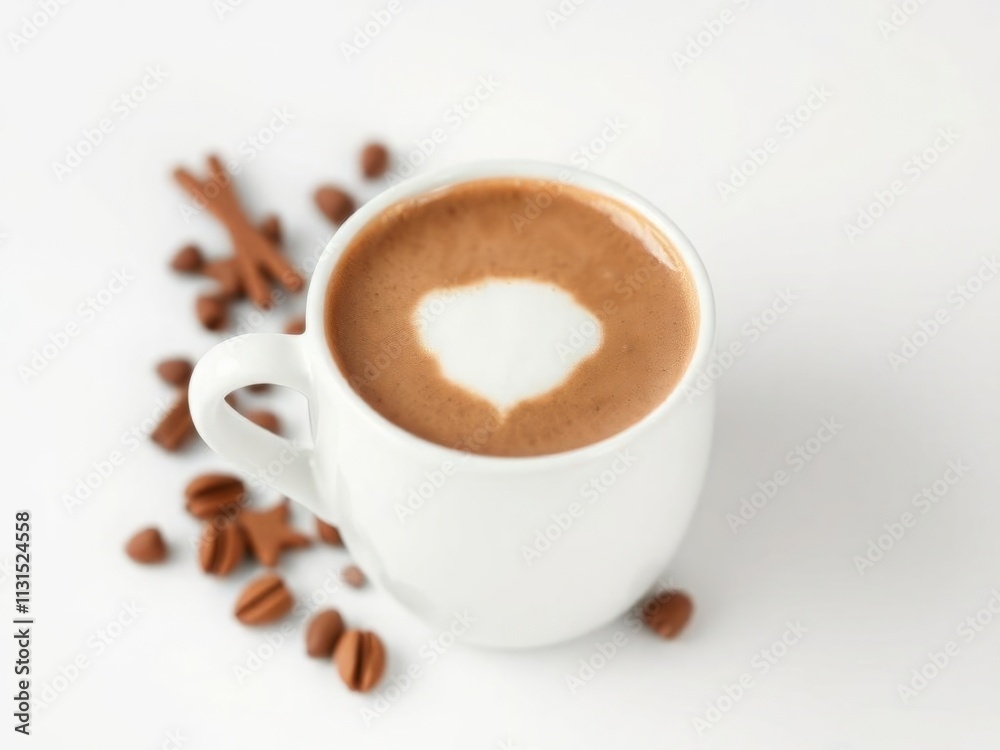 Fototapeta premium A mug of hot chocolate with a few pieces of cinnamon on top