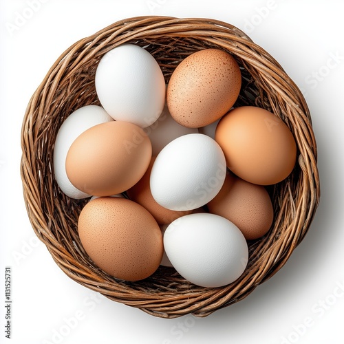 Wallpaper Mural Basket filled with assorted eggs displayed on a white background from a top view perspective Torontodigital.ca