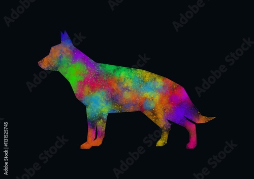 Watercolor dog drawing, silhouette of a dog, Watercolor dog art, dog