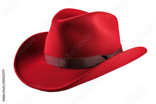 A red cowboy hat with a brown band photo