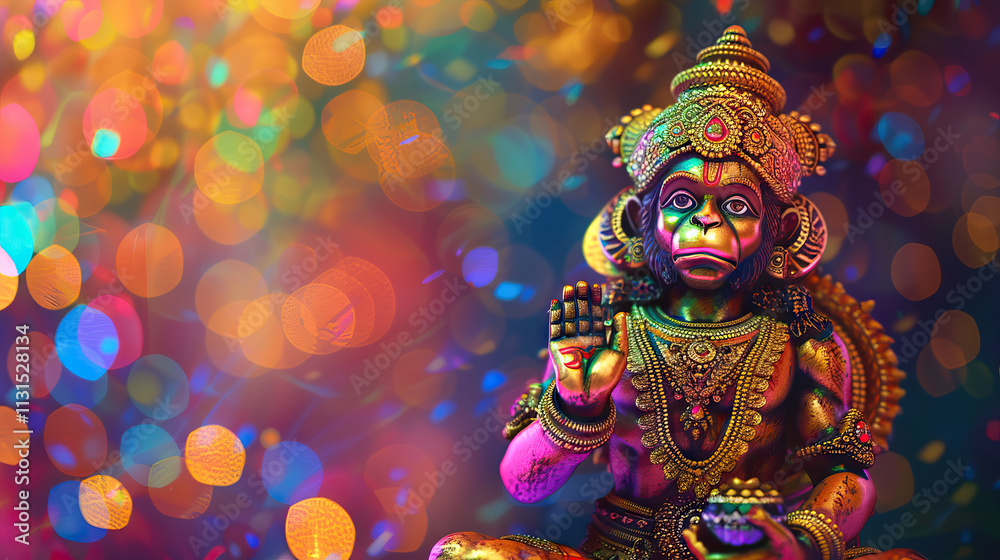 Fototapeta premium Ornate Hanuman Statue Against Bokeh Background