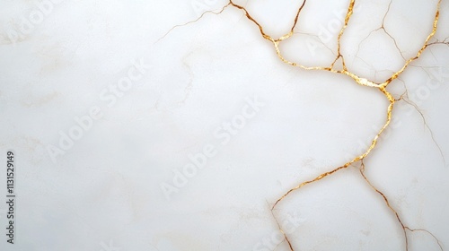 Golden Veins on White Abstract Marble Texture