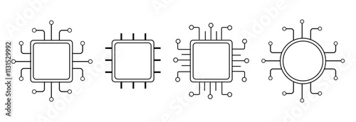 Processor line icon, microchip cpu technology board, Central processing unit. Design element flat, simple silhouette.