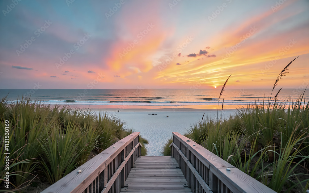Fototapeta premium Golden Sunrise Over a Sandy Beach