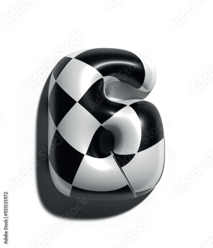 Números 6, 3D estilo globo colores blanco y negro pepita: figuras volumétricas y brillantes, ideales para diseños festivos y creativos.