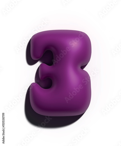 Números 3 de 3D estilo globo color rosa oscuro liso: figuras volumétricas y brillantes, ideales para diseños festivos y creativos.