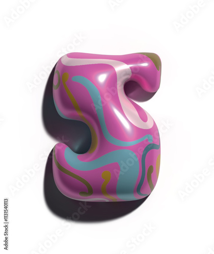 Números 5, 3D estilo globo colores rosa azul oro blanco: figuras volumétricas y brillantes, ideales para diseños festivos y creativos.