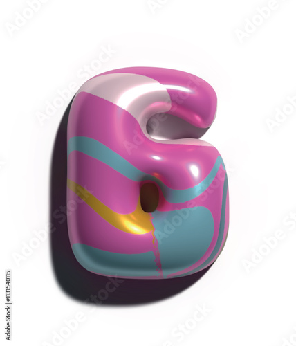 Números 6,  3D estilo globo colores rosa azul oro blanco: figuras volumétricas y brillantes, ideales para diseños festivos y creativos.