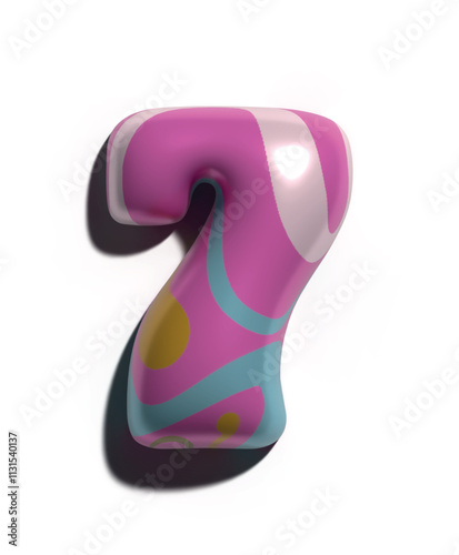 Números 7, 3D estilo globo colores rosa azul oro blanco: figuras volumétricas y brillantes, ideales para diseños festivos y creativos.