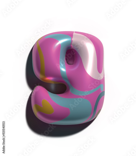 Números 9, 3D estilo globo colores rosa azul oro blanco: figuras volumétricas y brillantes, ideales para diseños festivos y creativos.