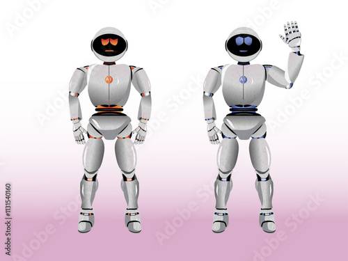 AI robot humanoid machine in two positions help and danger, Artificial intelligence Technology helpful dangerous assistant  for everyone. Risks and Dangers of Artificial Intelligence (AI)	