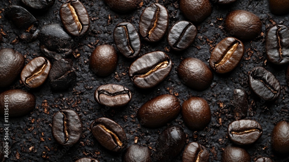 Fototapeta premium Close-up of roasted coffee beans in natural light