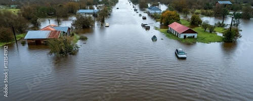Abandoned vehicles on flooded highways, flood disaster, transportation shutdown