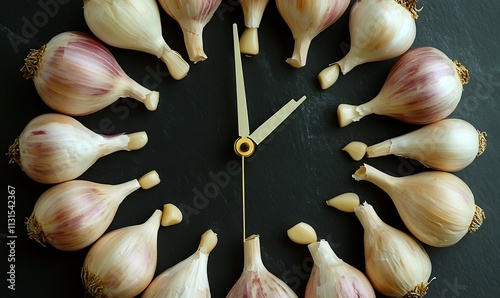 Garlic Cloves Arranged In A Clock Face Design photo