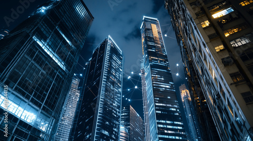 Futuristic Smart City Skyline with Illuminated Skyscrapers and Digital Connectivity at Night