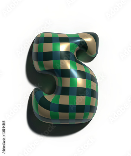 Números 5, 3D estilo globo: verde con lineas figuras volumétricas y brillantes, ideales para diseños festivos y creativos.