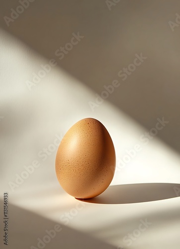 A single brown egg positioned against a white background, captured in a soft-lit studio setting with high resolution and realistic texture, suitable for a stock photo photo