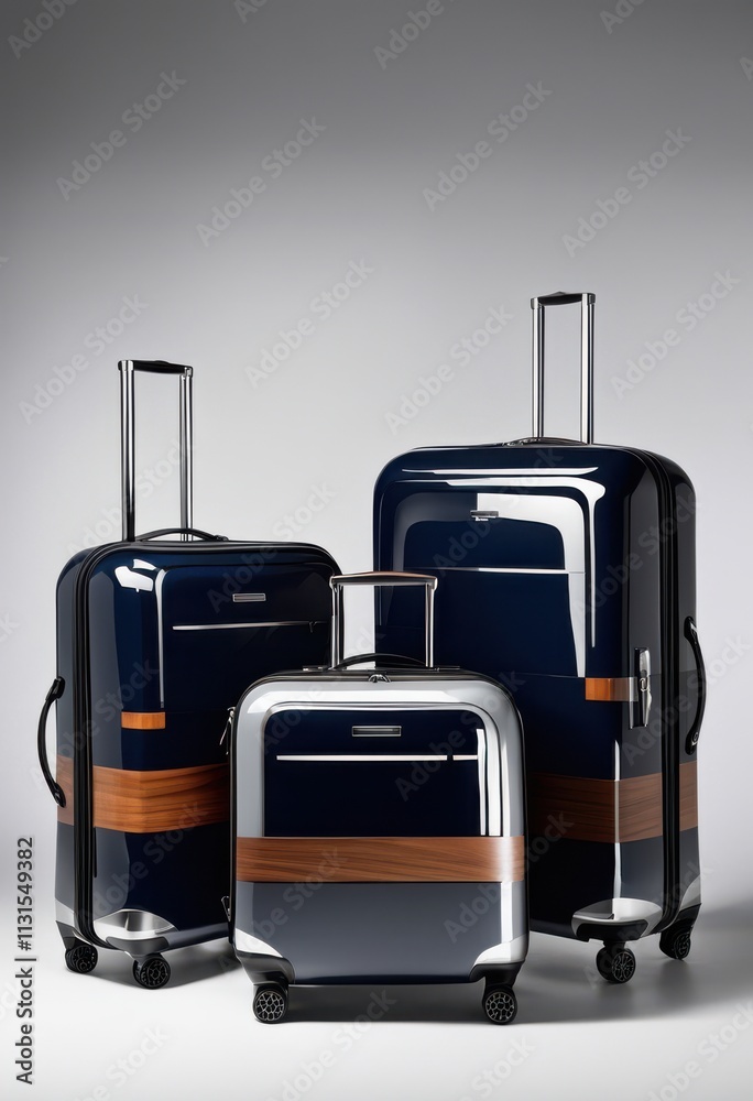 Fototapeta premium modern stylish luggage set showcased clean minimalist background emphasizing sleek designs sophisticated colors, baggage, suitcase, travel, bag, hard, carry