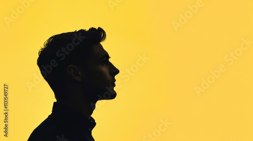 A man's face is shown in silhouette against a yellow background