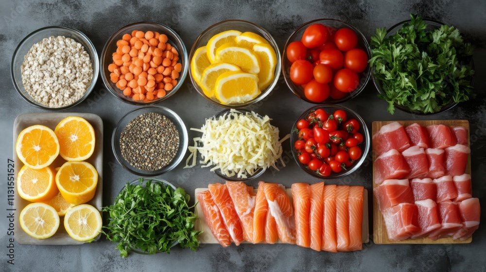 custom made wallpaper toronto digitalColorful fresh vegetables and salmon on dark table