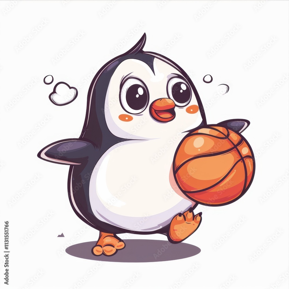 Obraz premium cute Penguin playing basket ball cartoon vector icon illustration