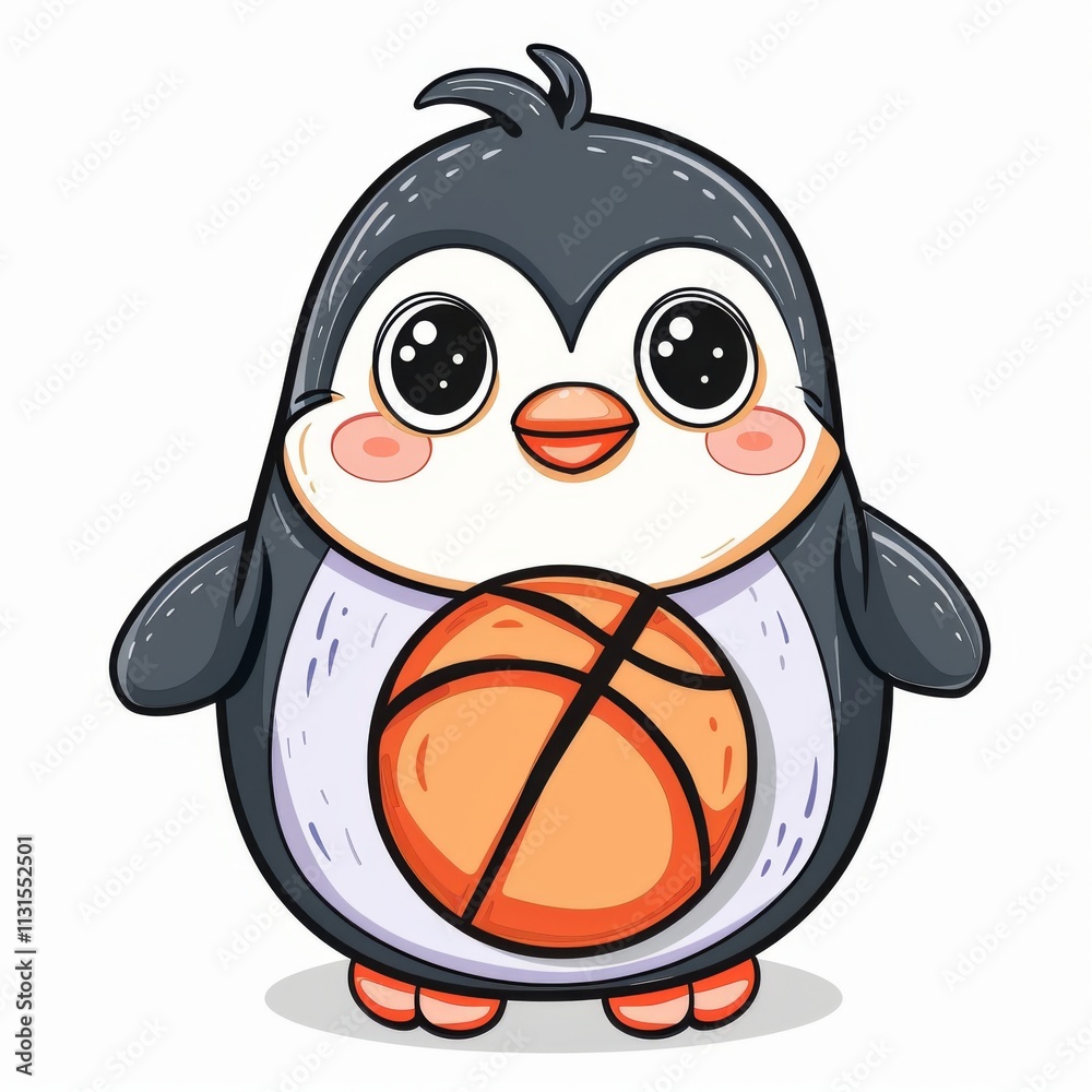 Obraz premium cute Penguin playing basket ball cartoon vector icon illustration