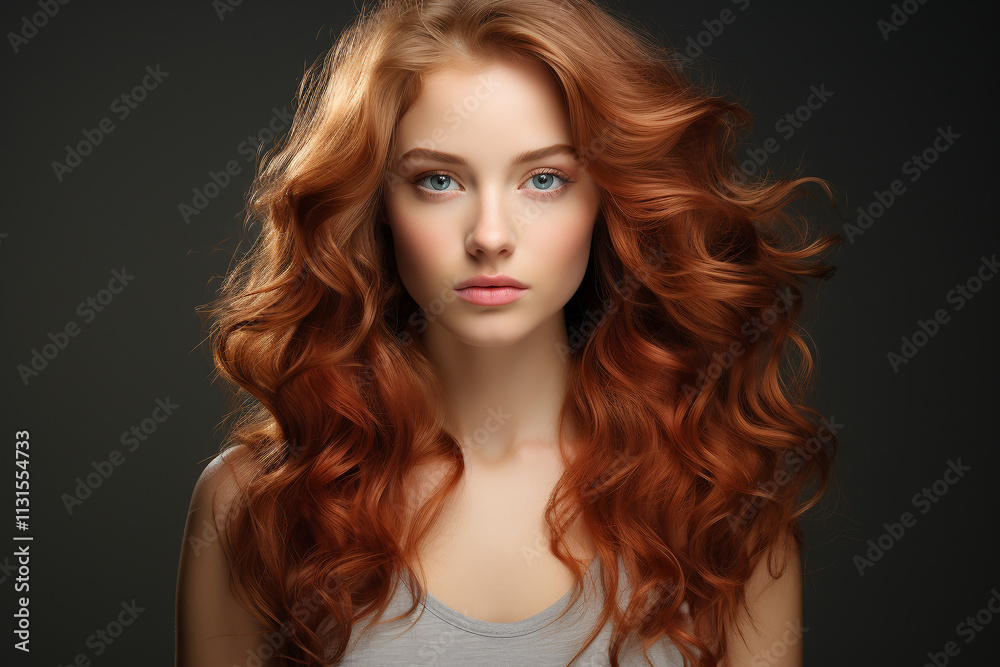 Fototapeta premium Beautiful young woman with clear skin. Model with beautiful luxurious hair.